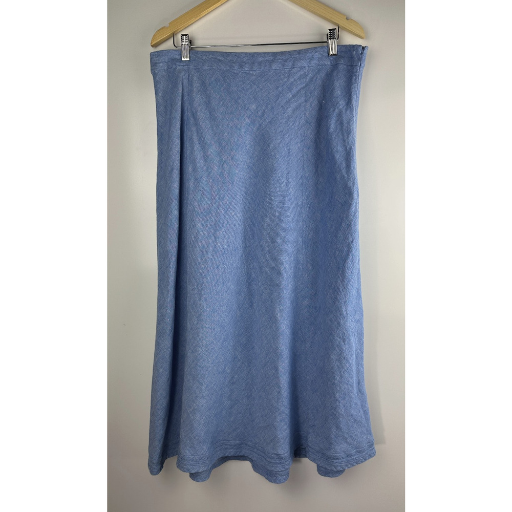L.L. Bean Linen Classic Fit Blue A-Line Midi Skirt Plus Size 18W Beach Coastal - Picture 2 of 14